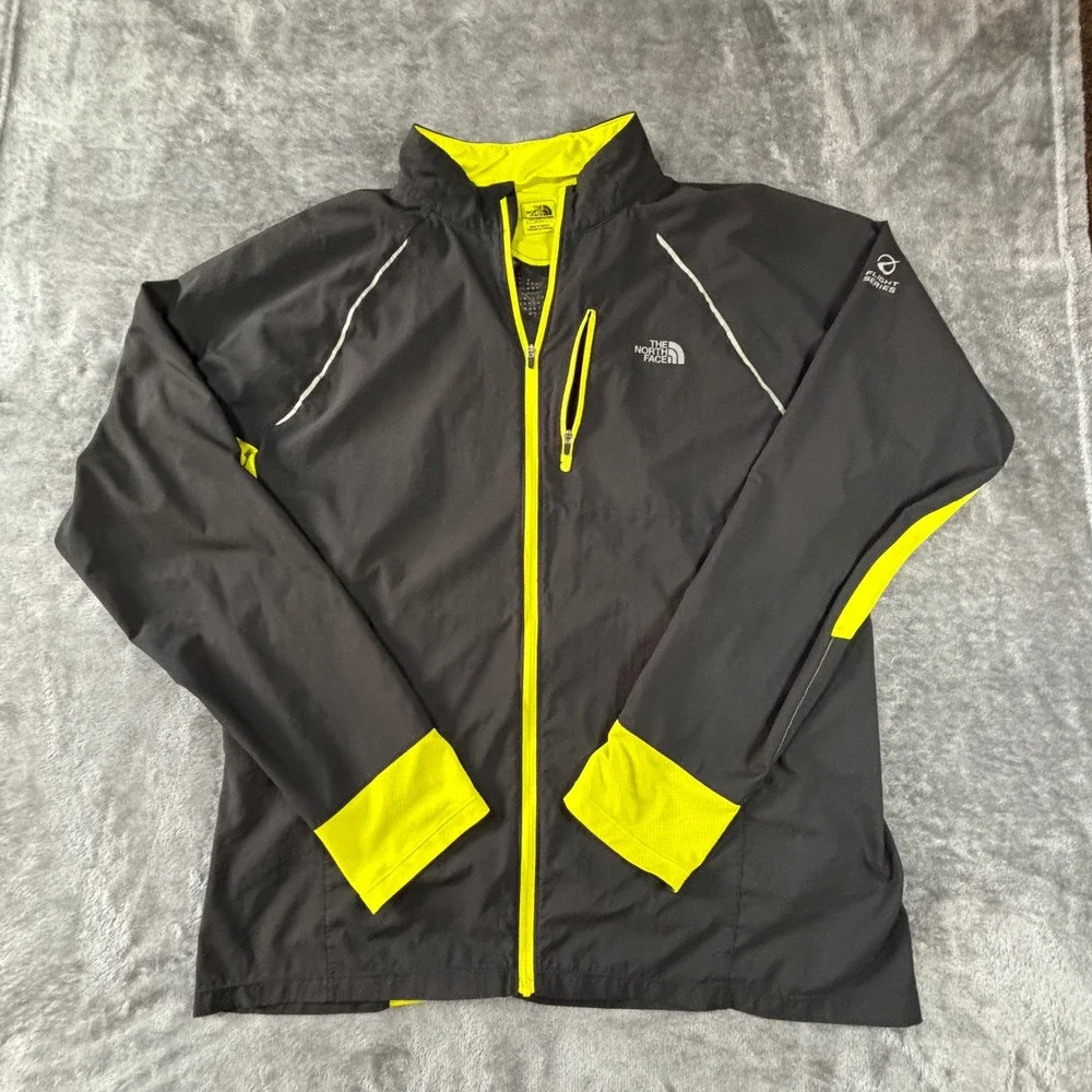 The North Face Flight Series Mens XL Running Jacket Grey Neon Yellow Full Zip